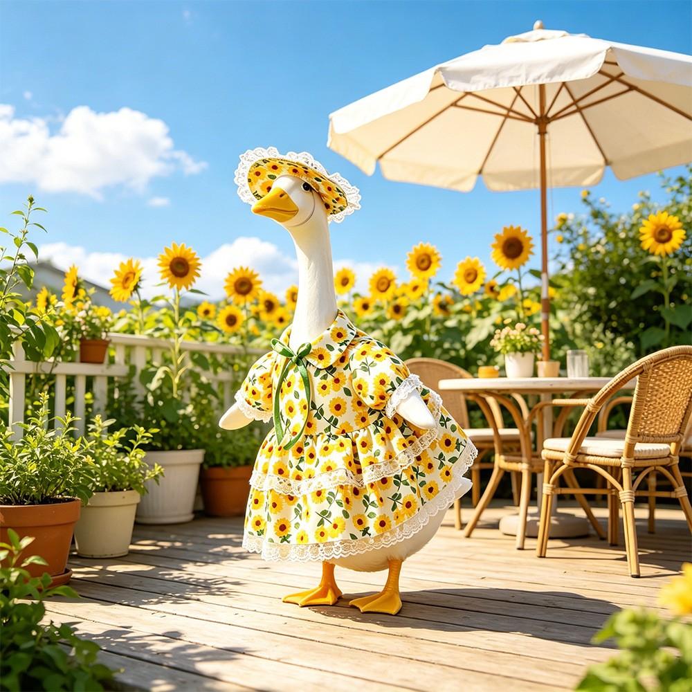 Spring Porch Goose Sunflower Print Decorative Dress, Suitable for 23-Inch Cement Goose Statue, Summer Outdoor Garden Lawn Patio Decoration Set