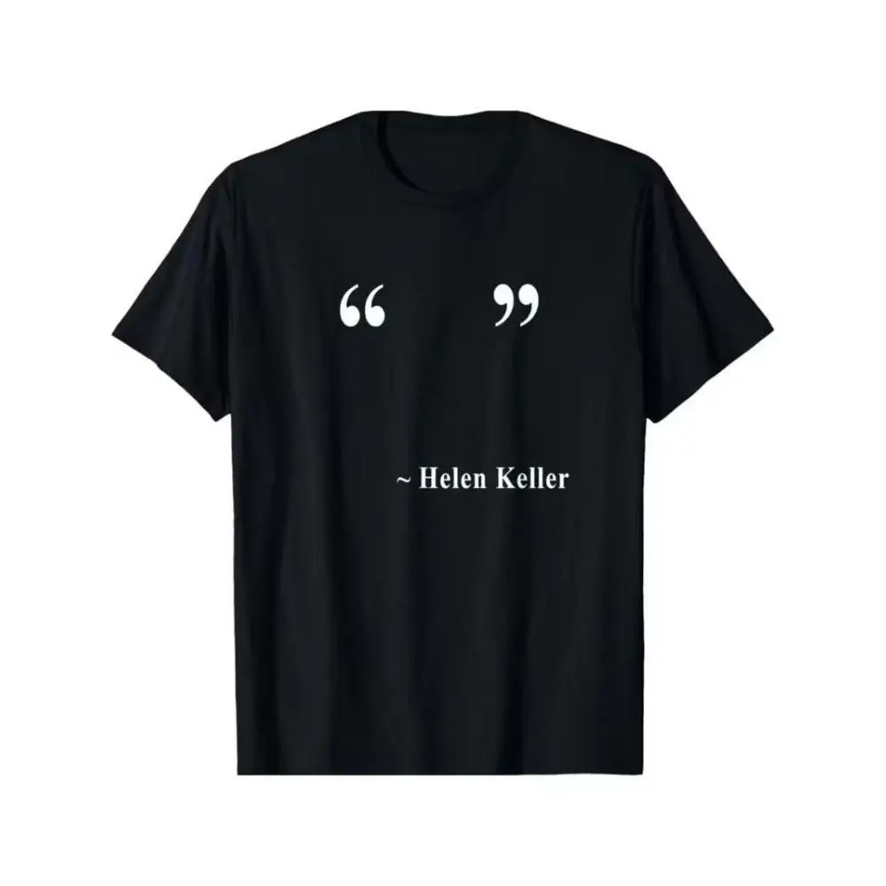 Women's Helen Keller Quote Graphic T-Shirt - Casual Round Neck Short Sleeve Top, Smooth Seamless Solid Cotton Fabric, Foldable Soft Lightweight Tee, Machine Washable, No, Slogan, Custom Made, Shortsleeve