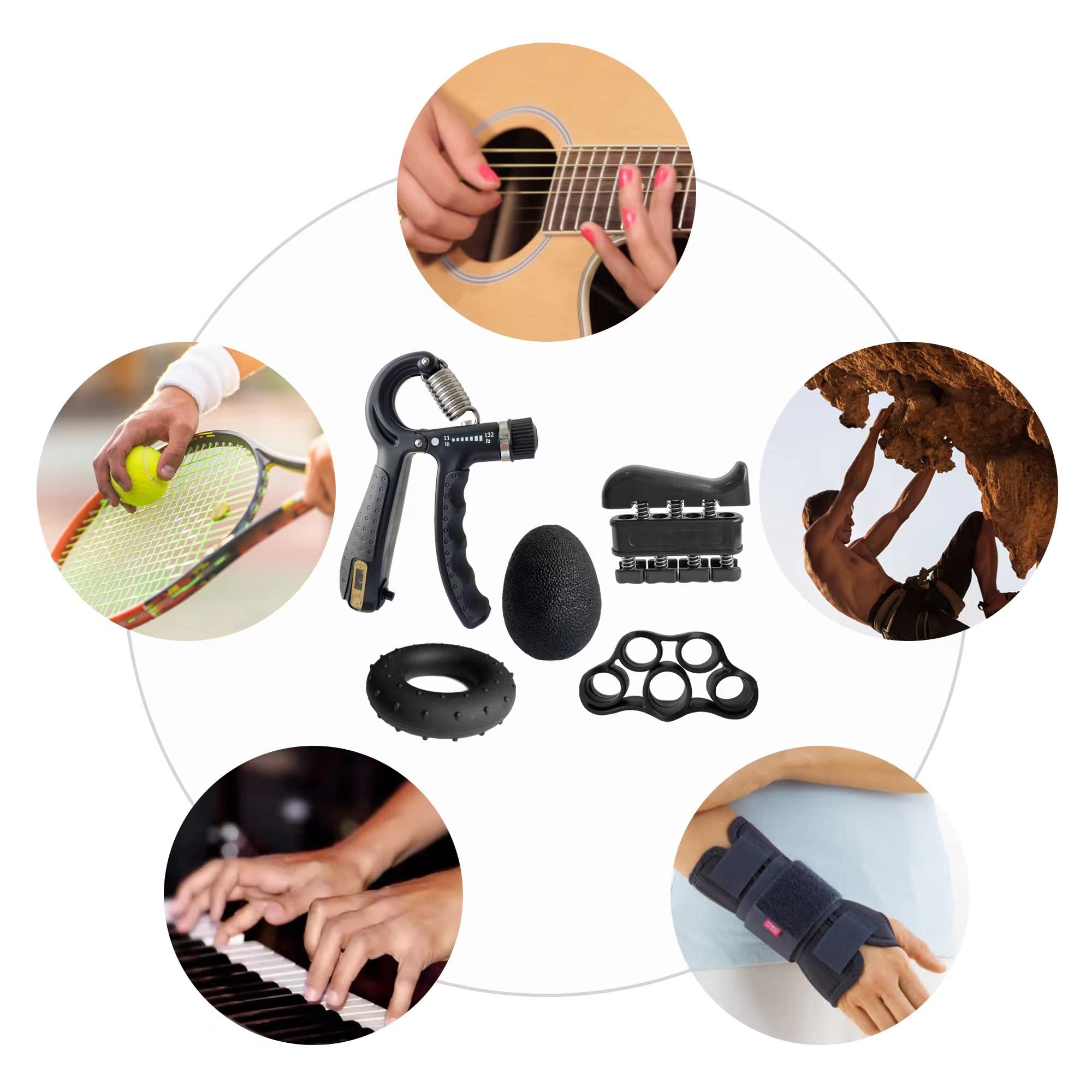 Hand Grip Strengthener Kit 5 Pack Forearm Grip Adjustable Resistance Hand Gripper, gripper ,forearm veins