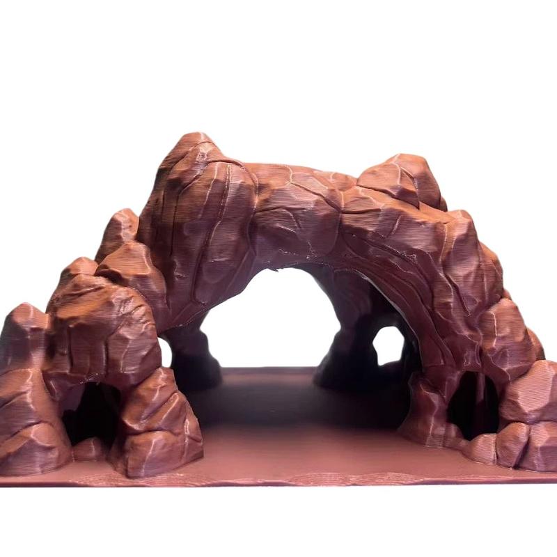 Double Scene Universal 3D Printed Desert Cave, Reptile Lizard Safe Hideaway, Aquatic Tank Decor, Sandstone Texture, Top Plant Design