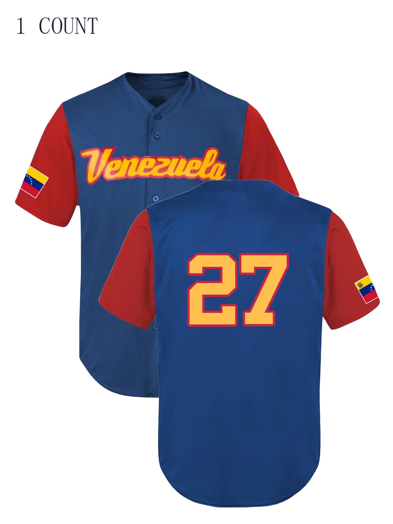 Men's #27 Venezuela Color Block Baseball Lightweight Jersey Classic Retro Letter Embroidery Breathable Sportswear Short Sleeve T-Shirt