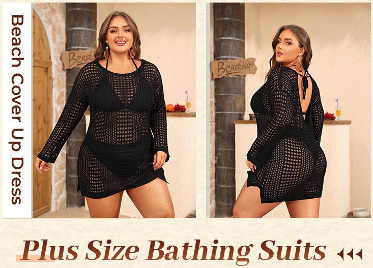 Aqua Eve Women's Plus Size Swimsuit Cover Up - Crochet Bathing Suit Coverups Long Sleeve Swimwear Beach Dress Aqua Eve Women's Plus Size Swimsuit Cover Up - Crochet Bathing Suit Coverups Long Sleeve Swimwear Beach Dress