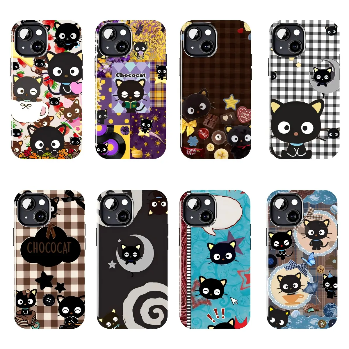 Chococat Phone Case, Cute Black Cat Cartoon Design, Kawaii Retro Style, Trendy Graphic Case, Compatible with iPhone 11–18 Pro Max/Plus series and Samsung Galaxy S23–S26 series.