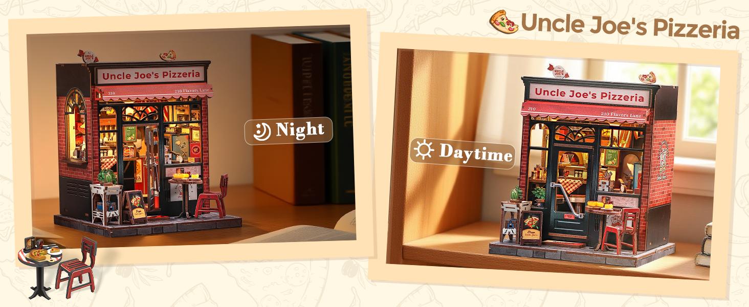 CUTEBEE DIY 3D Book Nook Kit Uncle Joe’s Pizzeria – Miniature Wooden Streetscape Pizza Shop with LED Light, Handmade 3D Dollhouse Decor | Holiday, Christmas and Black Friday Gift CUTEBEE DIY 3D Book Nook Kit Uncle Joe’s Pizzeria – Miniature Wooden Streetscape Pizza Shop with LED Light, Handmade 3D Dollhouse Decor | Holiday, Christmas and Black Friday Gift