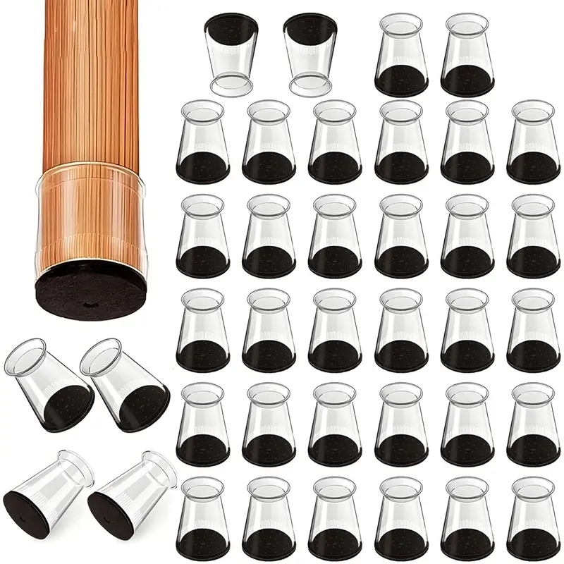 32-Piece Transparent Silicone Chair Leg Covers, Protector, Anti-Slip Wear-Resistant, Noise Reduction, Suitable for Wooden Floors, Dining Tables, Bar Stools