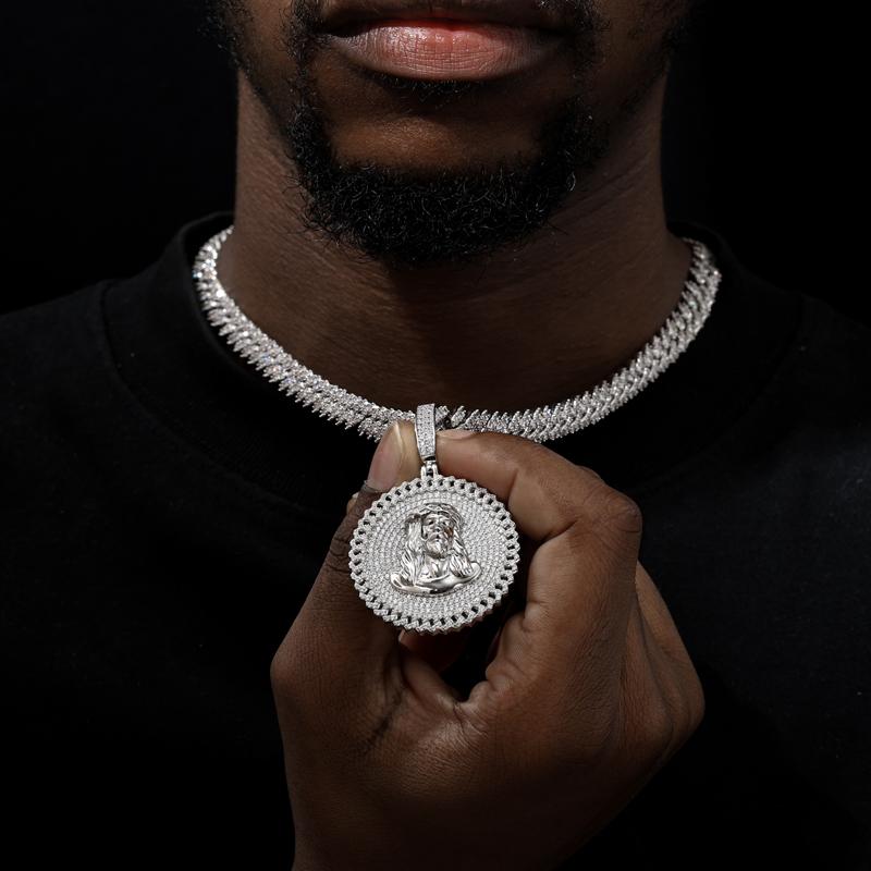 【#P524】UCCIYO S925 Sterling Silver Synthetic Moissanite Pendant Necklace for Women Men Hip Hop Jewelry Gift