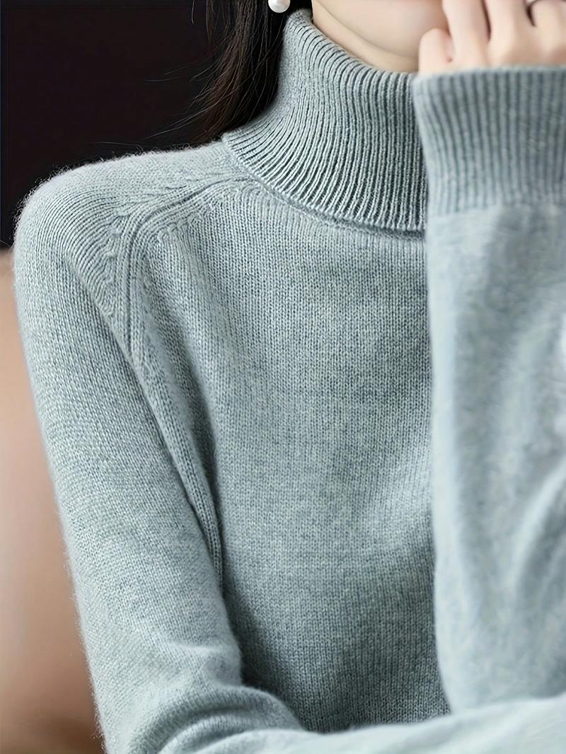 New Women's Mock Neck Sweater, Loose Knit Pullover, Warm Inner Layer Top, Casual Knitwear for Fall & Winter, Ladies Clothing