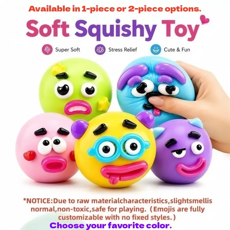Cute Squishy Stress Relief Toy, Soft Squeeze Sensory Fidget Ball, Funny Face Anxiety Relief, Desk Toy Gift for Kids & Adults