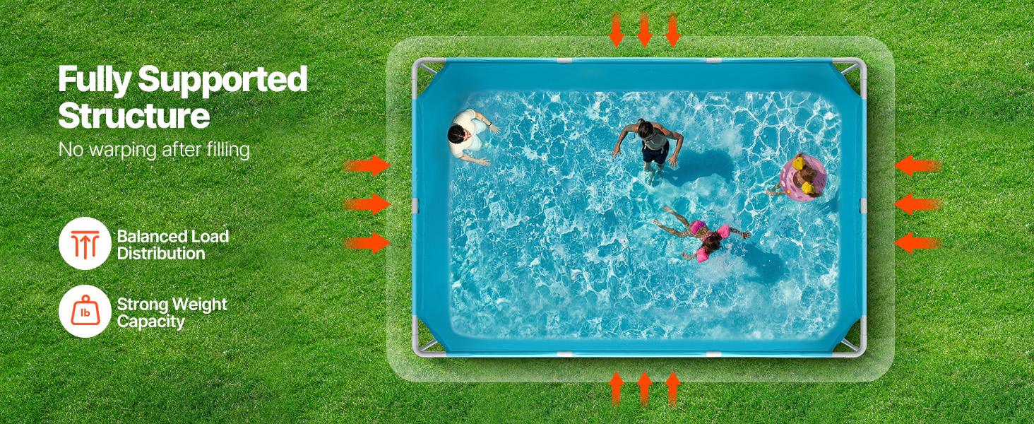 VEVOR Frame Above Ground Swimming Pool, 118x 78x 30 in Rectangular Steel Metal Frame, Large Rectangle Outdoor Backyard Family Pool, Easy to Assemble Rust-Resistant, 1046 Gallon Water Capacity, Blue