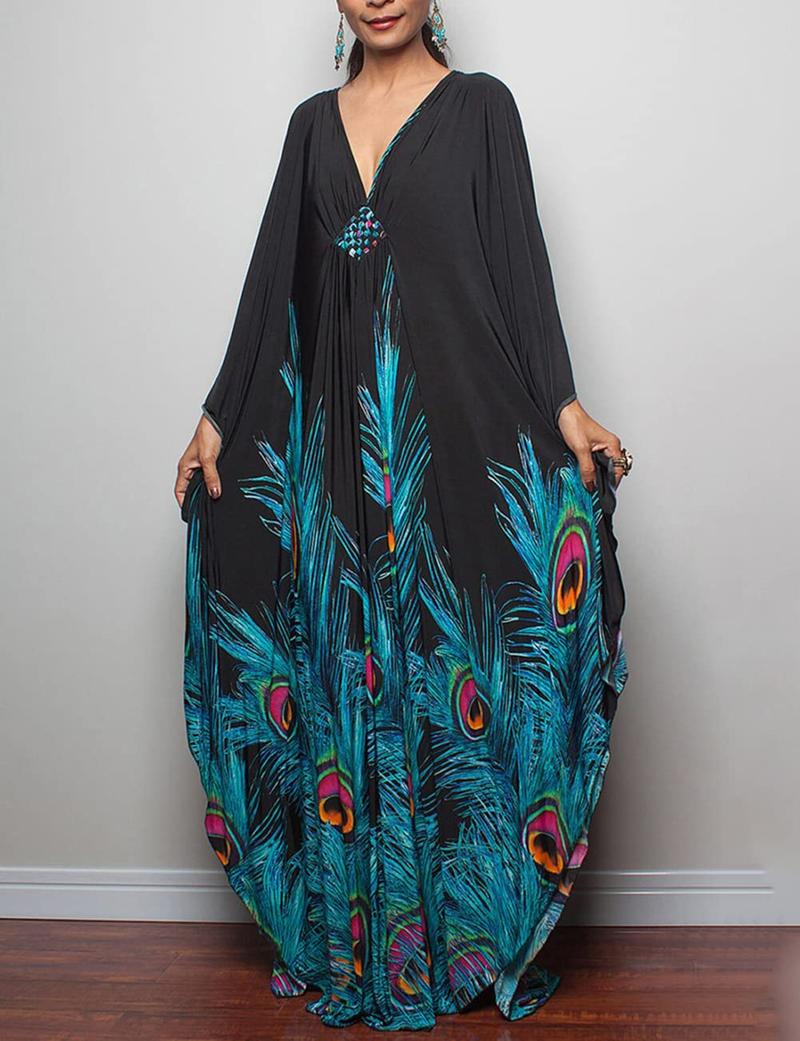 Bsubseach Women Ethnic Print Kaftan  Dress Plus Size Swimsuit Cover Up,Mrs. Roper Kaftan ，Swimsuit，bubu，mumu，Casual Womenswear Boho Caftan Baggy