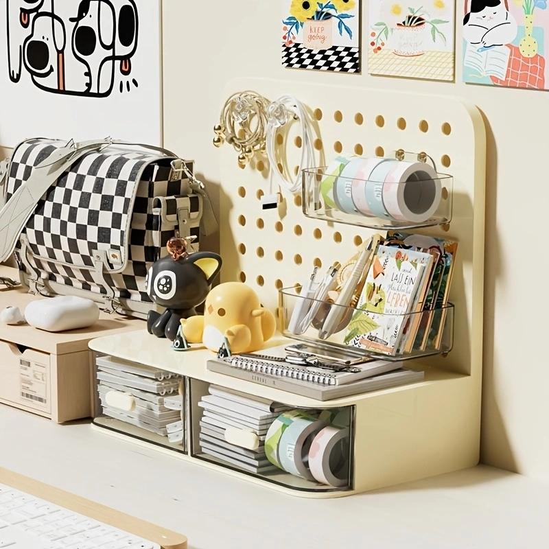 Multifunctional Three-In-One Desktop Organizer, Drawer-Style Storage Shelf, Office Desk Workspace, Wall-Mounted Design