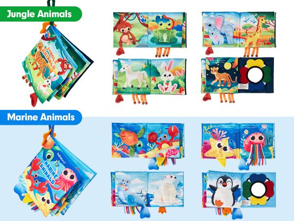 hahaland 2 PCS Baby Cloth Book Baby Infant Toy Newborn Sensory Montessori Toy for Babies 0-6 Months with Crinkle Squeaky Sounds, Mirrors, Teethers - Soft Cloth Tummy Time Book Newborn Baby Shower Gift Easter Stuffers Ideas