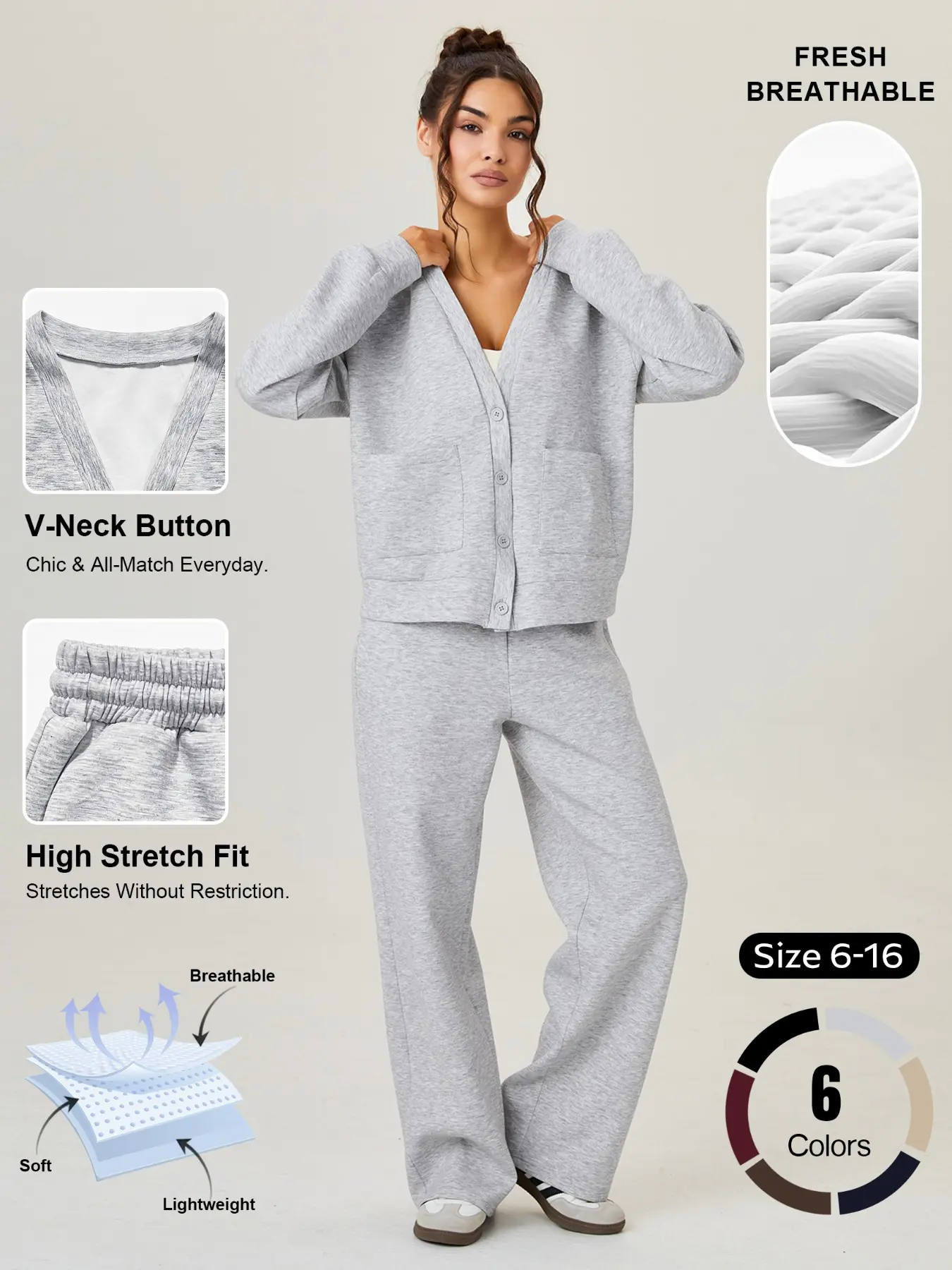 Women's Fall & Winter Long Sleeve Button Front Cardigan & Wide Leg Pants, Elegant Knit Matching Set for Daily Wear