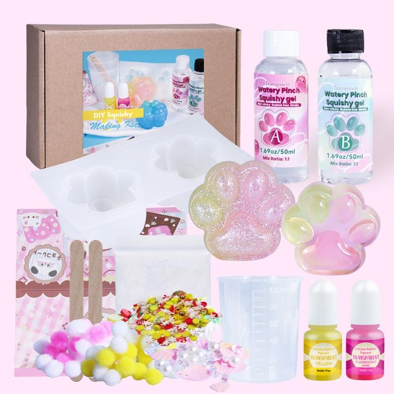 18pcs Transparent Taba for squishy Kit | 100ml Liquid Silicone for Squishy Maker, Super Soft Silicone Rubber Fast All-in-one for squishy Making Kit for Cat Paw Casting, Decompression Gift-Casting Molds, Mochi Squishy Toy, Squishy Fun Set