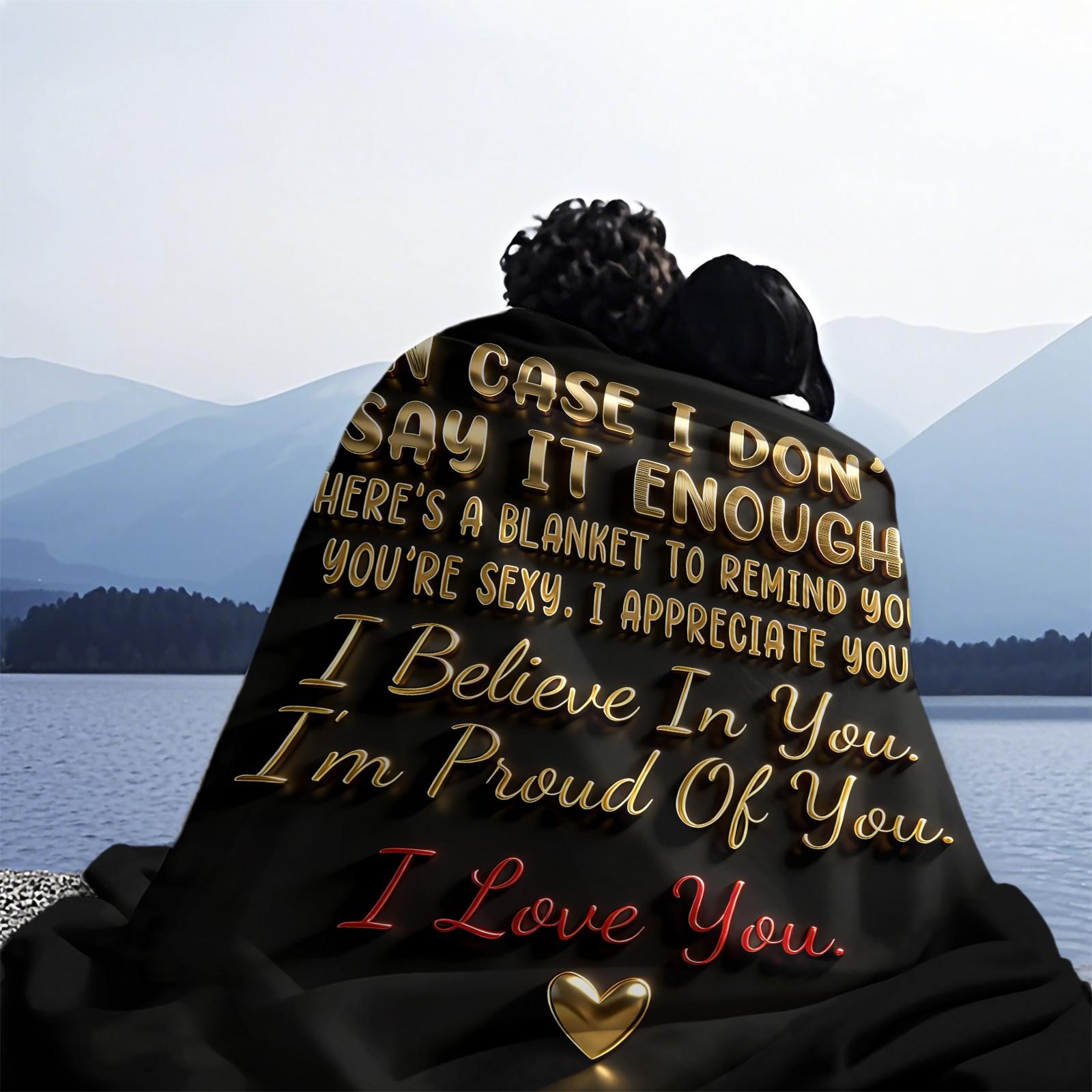 Romantic Confession Pattern Slogan Print Blanket, Daily Holiday Birthday Gift For Kids And Adults, Soft, Warm And Lightweight Plush Blanket, Suitable For Bed, Sofa, Car, Room Decoration