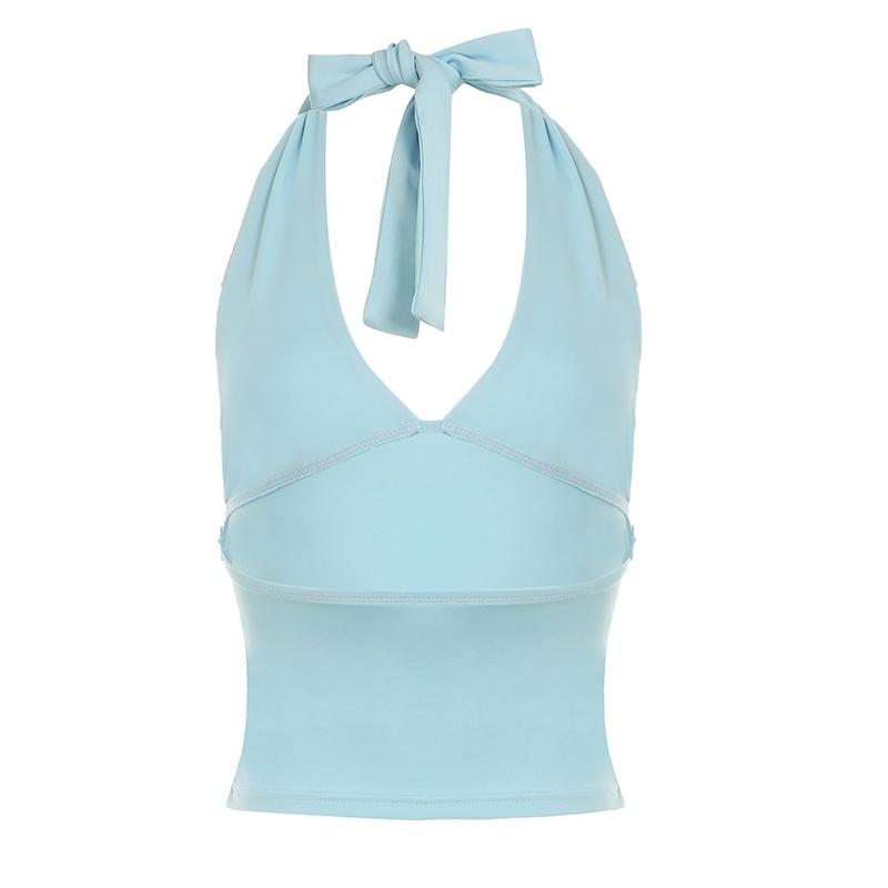 Women's Plain Halter Neck Top, Casual Fitted Sleeveless Top for Summer, Women's Clothing for Daily Wear