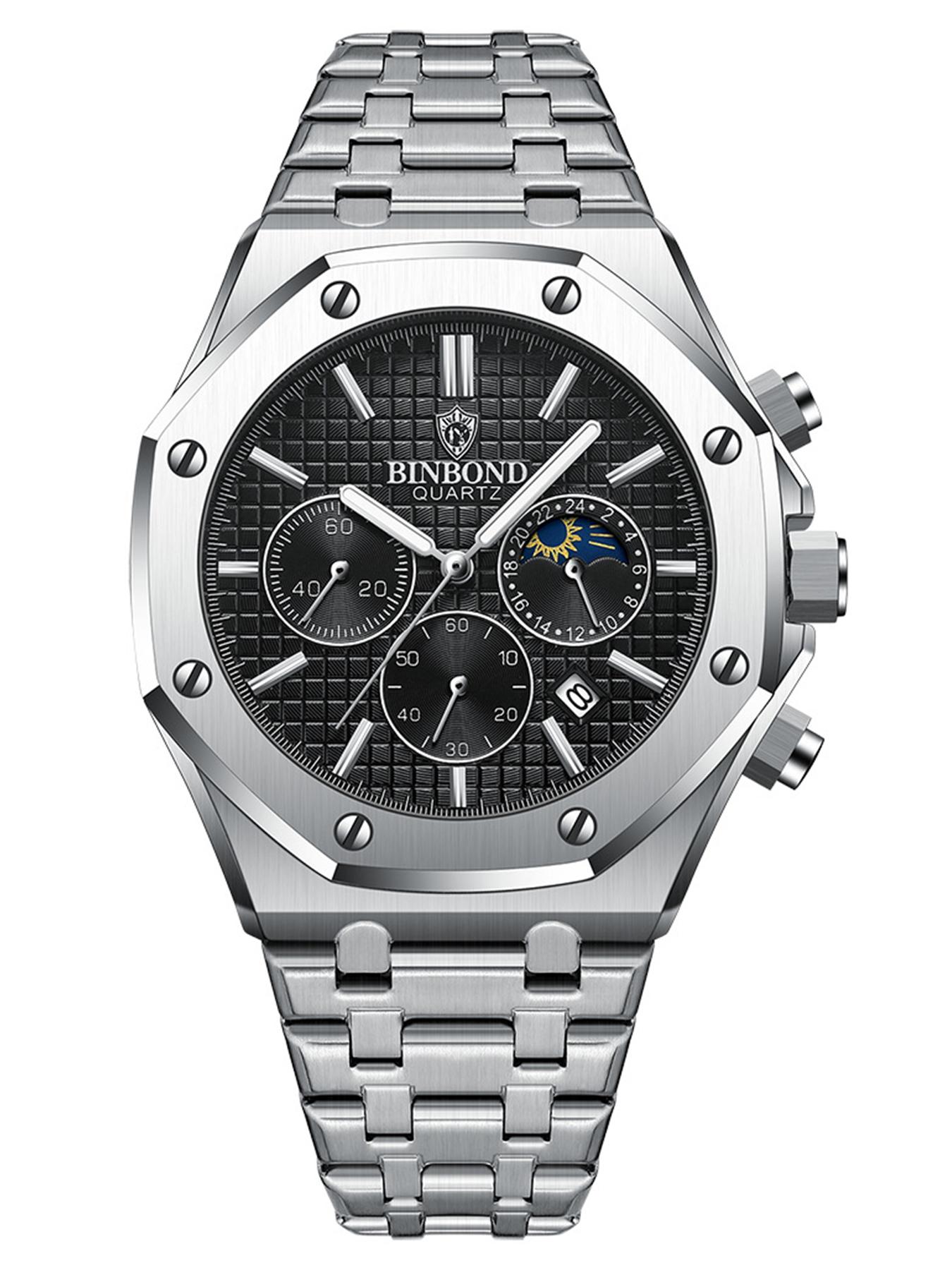 BINBOND Top Brand BO161 Men's Casual Watch Luminous Stainless Steel, Waterproof Men's Date Calendar Clock, Casual Business Round Dial Quartz Watch for Men, Fashion Stainless Steel Watches for Parties and Daily Wear, Versatile with Box BINBOND Top Brand BO161 Men's Casual Watch Luminous Stainless Steel, Waterproof Men's Date Calendar Clock, Casual Business Round Dial Quartz Watch for Men, Fashion Stainless Steel Watches for Parties and Daily Wear, Versatile with Box