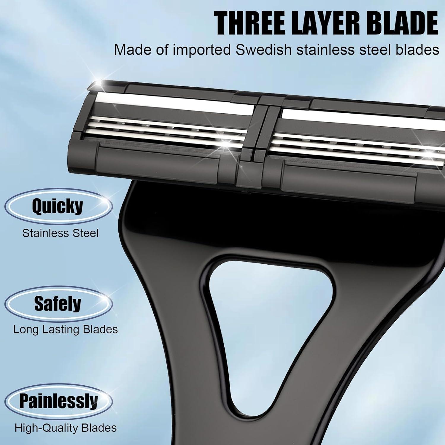Back Hair Shaver with Foldable Long Ergonomic Handle, Replaceable Safety Blade & Portable Razor Groomer for Men, Wet & Dry Shaving, Safety Razors