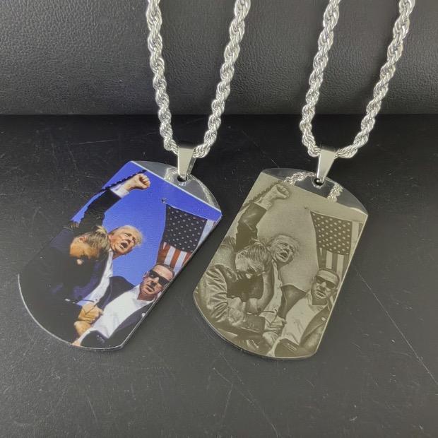 2024 New Fashion Trump Unstoppable Fight Presidential Election Patriotic Pendant Necklace Trump Presidential Flag Pendant Titanium Steel Jewelry Funny Choker Chains Gift