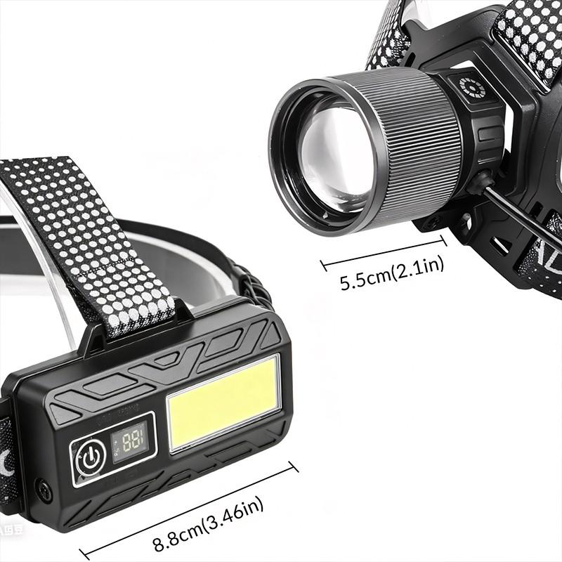 1PC LED Headlamp Rechargeable, Super Bright Head Lamp ,High Lumen with 8  Modes, Zoomable, IPX4 Waterproof ,90° Adjustable & Zoomable Headlamps for Adults Camping Hiking Fishing