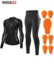 WOSAWE Women’s Mesh Padded Motorcycle Riding Set | High Waist Slim Fit Soft Protective Pads Sport Bike Shirt