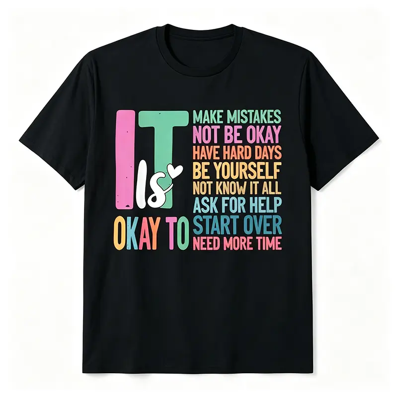 Oversized Casual Style Love Jacket, Premium Soft Mental Health Awareness Graphic Top, Unisex Inspirational "It Is Okay To Make Mistakes & Ask For Help" Tee with Positive Vibes & Cute Heart Design