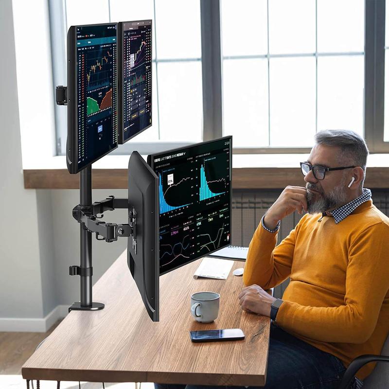 MOUNTUP 13"-32" Four Monitor Desk Mount, Fully Adjustable Stacked Mount Holds up to 17.6lbs per Arm, MU3007
