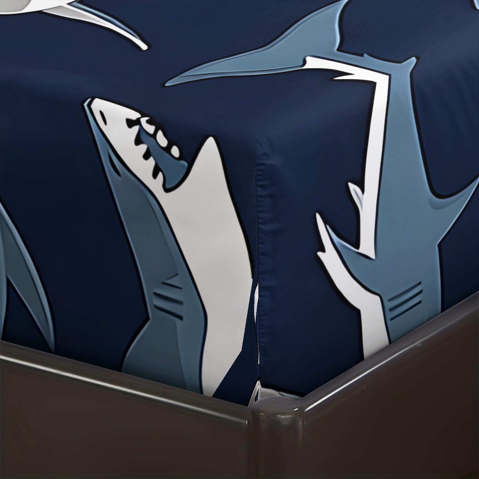 3PCS Cute Shark Pattern Fitted Sheet Set, Ocean Animal Bed Sheet Set, Soft Microfiber Bedding Set (No Fillers),Marine Animals Bedding Set for Kid Teen Boys Girls
