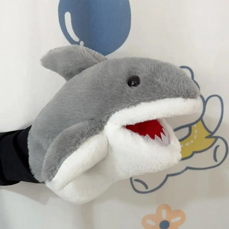 Stuffed Plush Animal Toys Gray Shark Hand Finger Story Puppet Cute Dolls Educational Baby Toys Simulated Shark Children Gift