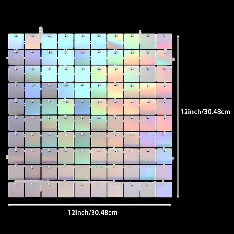 Sequin Backdrop, 24 Panels Square Sequin Shimmer Backdrop, Photo Backdrops for Birthday, Anniversary, Wedding, Graduation & Bachelorette Party Decoration, without Balloons, Wall Hanging Backdrop
