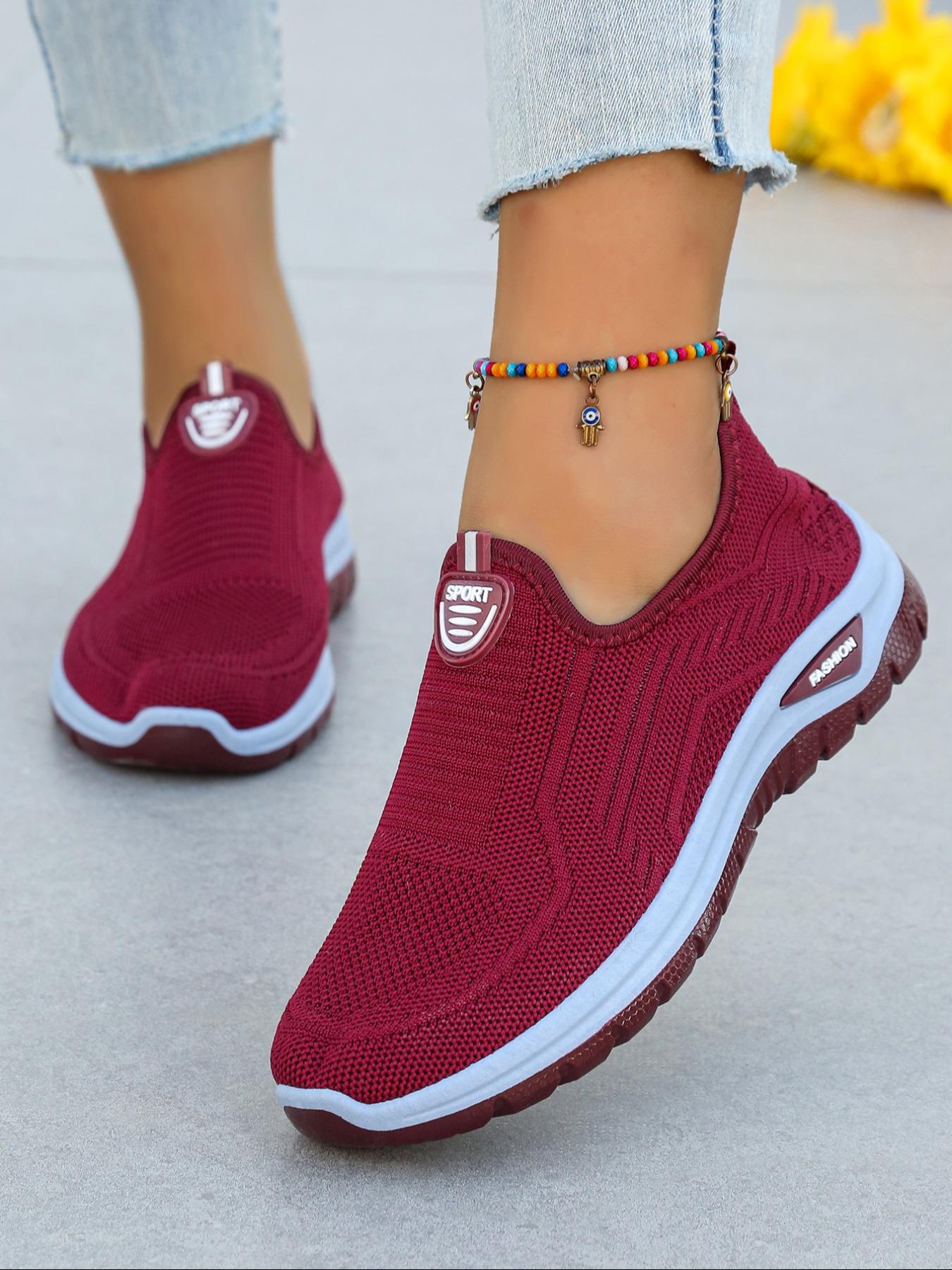 Women's Slip On Walking Shoes, Breathable Knit Mesh Casual Sneakers, Lightweight Comfortable Non Slip Athletic Shoes for Daily Commute, Outdoor Walking, Elderly & Mom Footwear