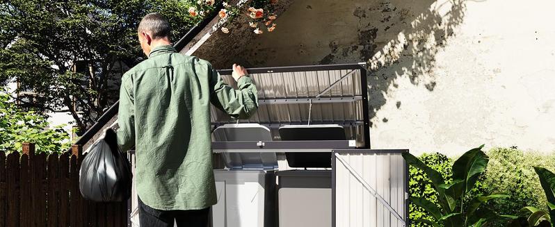 80 Cu. Ft Outdoor Trash Can Storage, 5.6x3.3 Ft Outdoor Storage Shed, Horizontal Metal Shed w/Lockable Doors & Waterproof Lid Chain - Holds Trash Cans, Toys, Garden Tools for Garden/Backyard/Patio