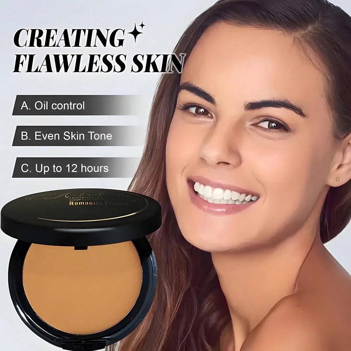 6 Color Deep Matte Setting Powder Foundation, Waterproof Full Coverage Makeup Face Pressed Powder with Sponge, Holiday Party Valentine's Day