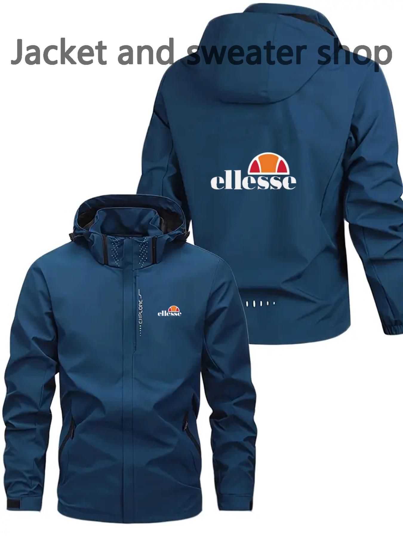 Men's Lightweight Polyester Fashion Hooded Jacket, Ellesse Print, Full Zipper Front, Casual Outdoor Spring & Fall Coat