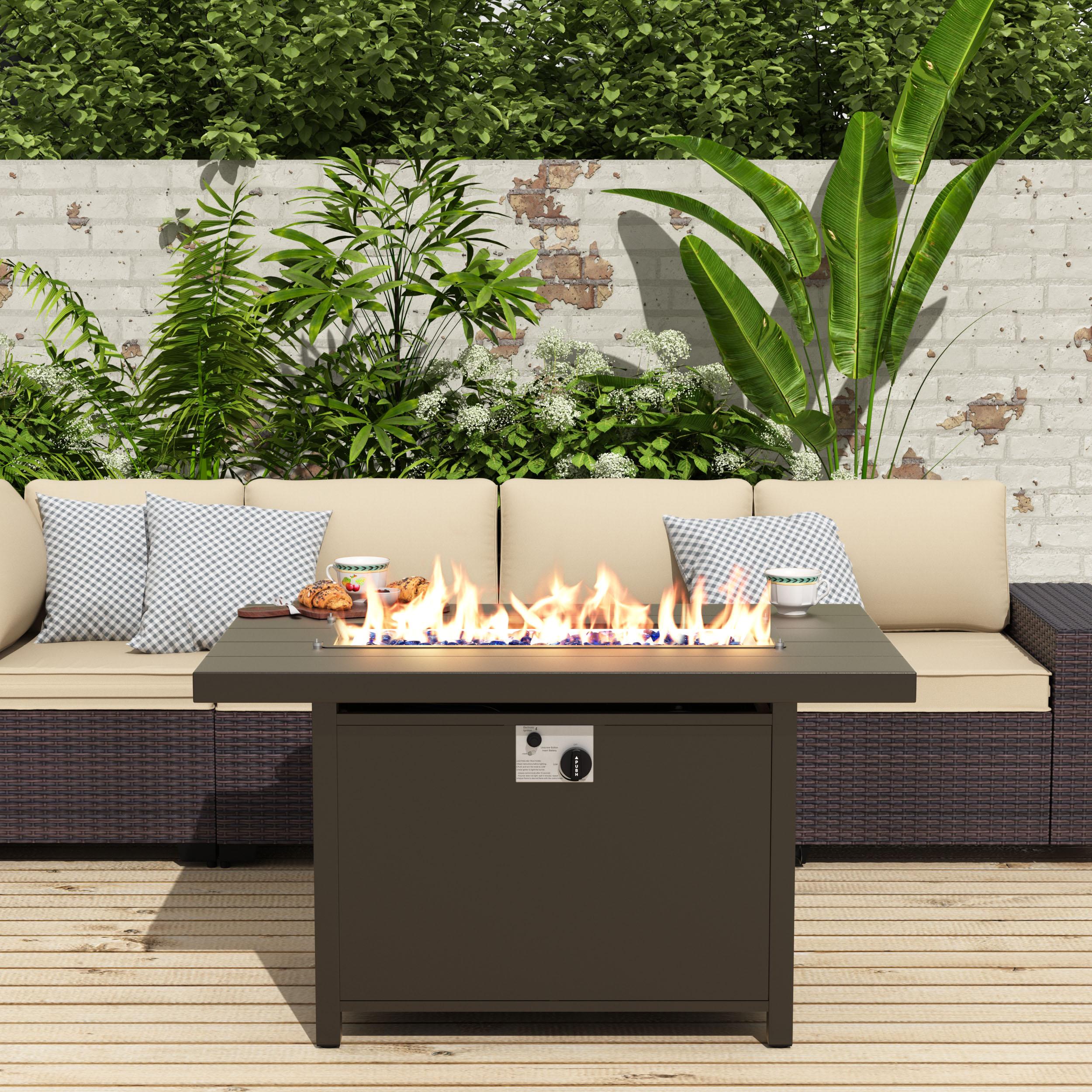 Kullavik 45" Propan Gas Fire Pit Aluminum Table 55,000 BTU Auto-Ignition ETL Certified Rectangle Outdoor Fire Table with Blue Fire Glass,Waterproof Table Cover