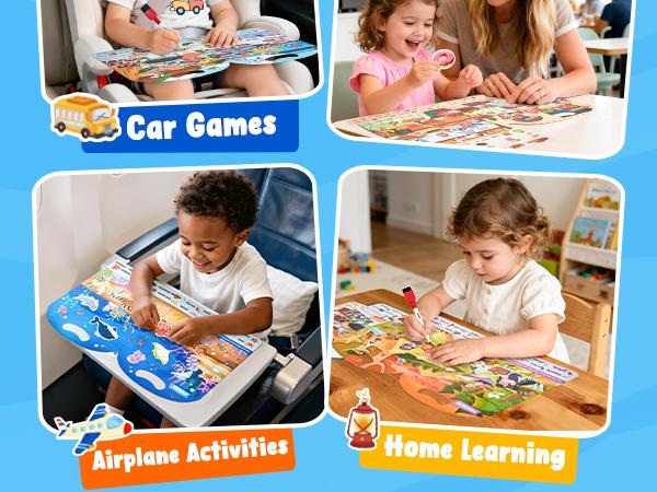 JoyCat Reusable Sticker Book - Jelly Stickers, Kids Sticker Activity Book, Travel Toys for Road Trip, Educational Learning Gifts for Boys and Girls