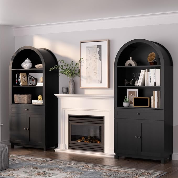 71" Arched Pantry Cabinet, Modern Farmhouse Storage with Smooth-Glide Drawer & Adjustable Shelf, Anti-Tip Wall Anchor for Kitchen Dining Room
