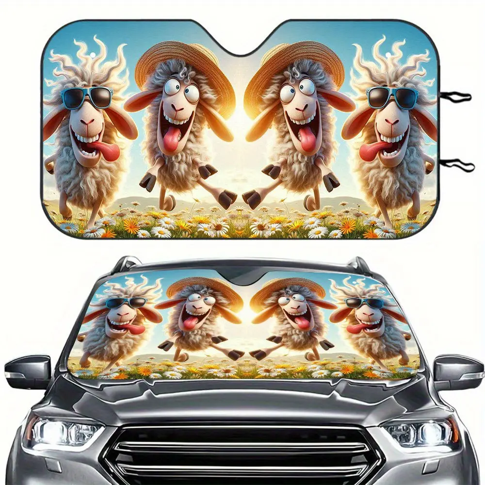 Lovely Dancing Sheep Car Shade Front Windshield,Foldable Car Windshield Sun Shade Reflector Sunshade UV Protection for Car Interior Universa Fit for Hatchback, Truck, SUV, MPV