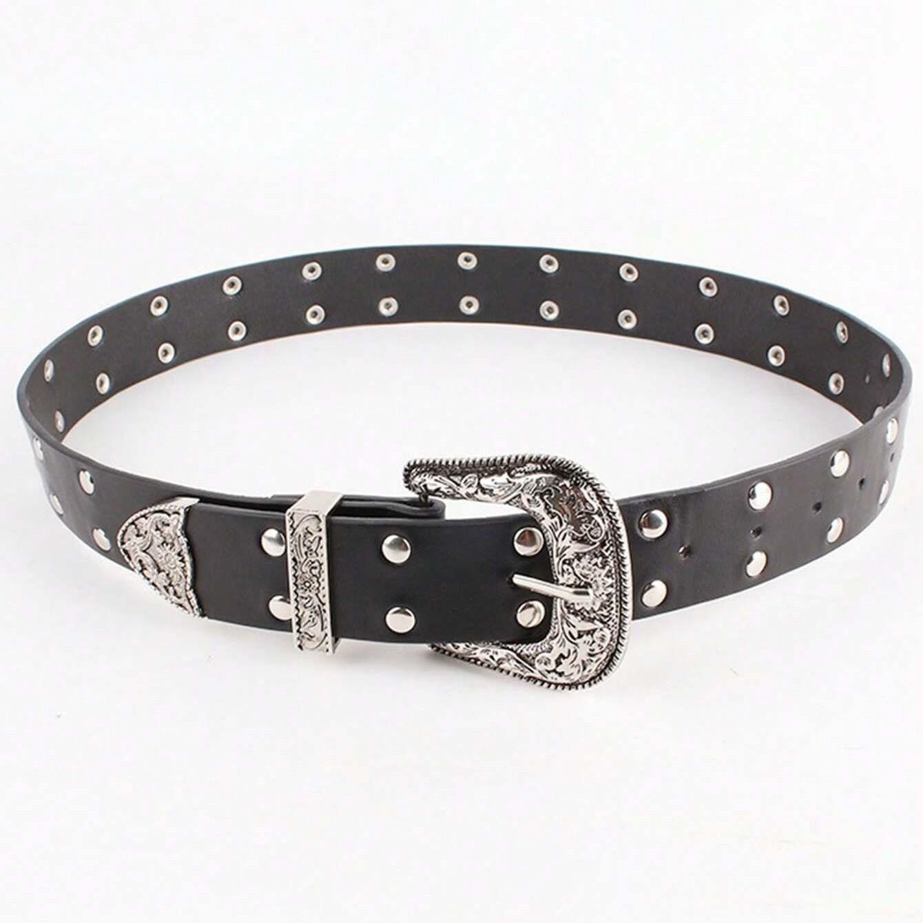 Y2K Vintage Versatile Belt, Carved Rivet Pin Buckle Fashion Belt, Suitable for Daily Wear, Dates, Stylish Accessory