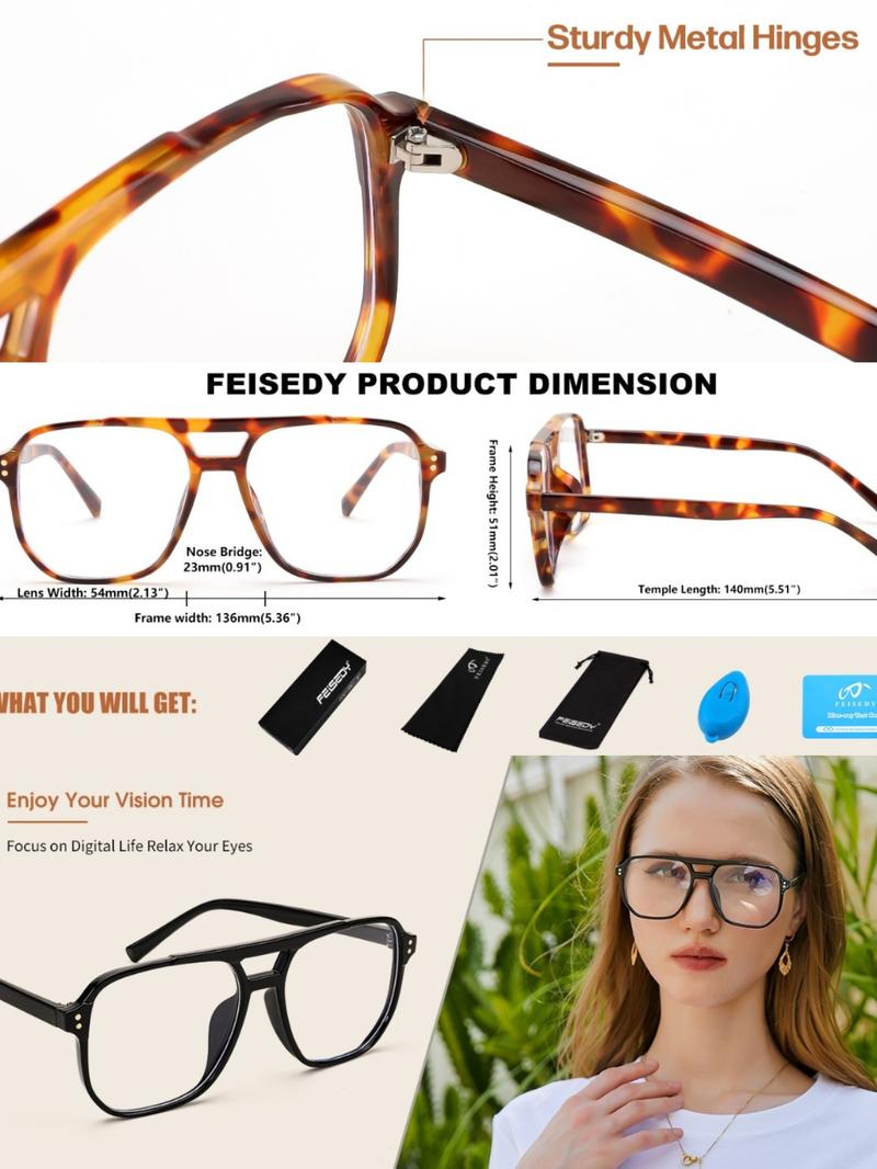 FEISEDY Blue Light Blocking Glasses Fake Nerd Clear Square Computer Lightweight Pilot Glasses Frame Oversized B2866