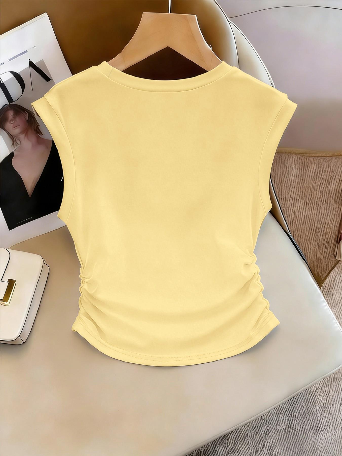 Women's top vest, white shell woven collar, casual and elegant vest