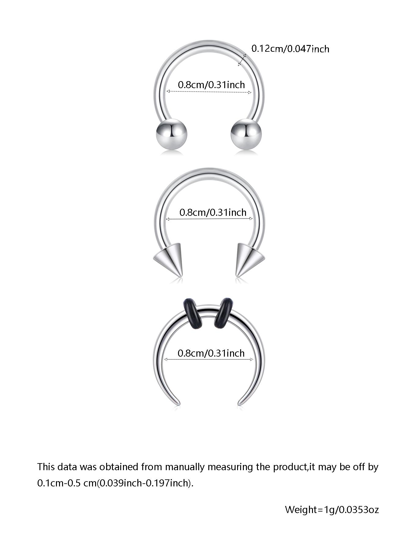 Unisex Horseshoe Nose Ring, 16g Stainless Steel, 8mm, Inner Thread Design, Suitable for Ear Lobe, Septum, Cartilage, Lip Piercing Jewelry, Septum Pierced Ring