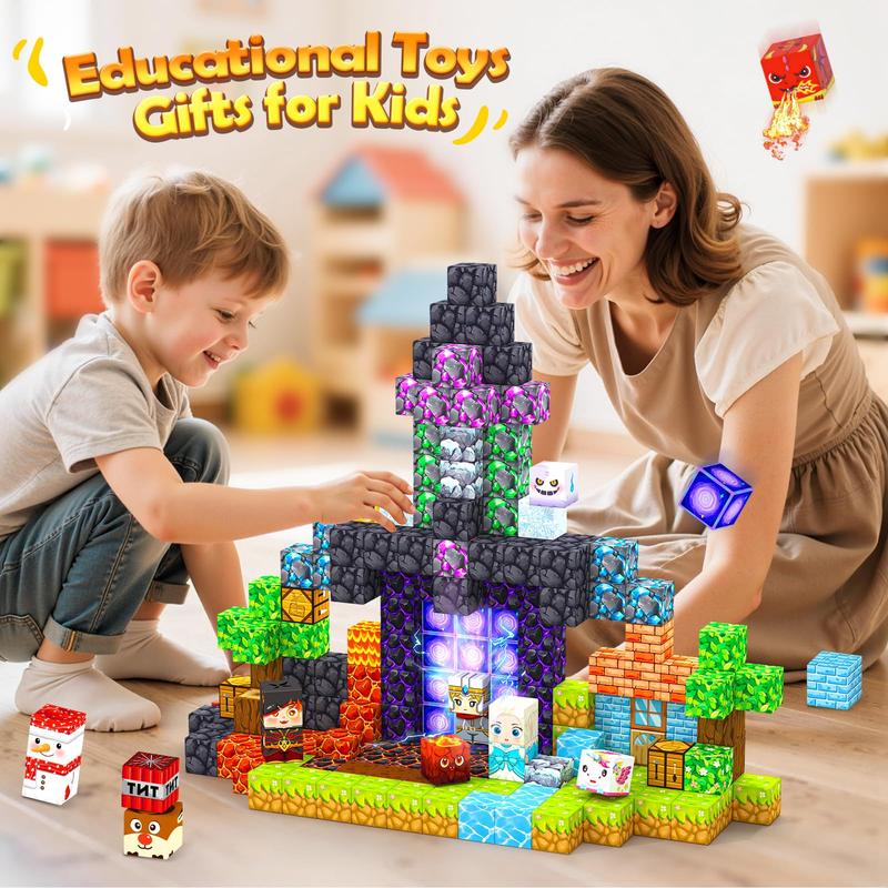 Magnetic Building Blocks-200PCS with Drawstring Bag STEM Montessori Children Sensory Toys Build Mine Magnet World Gift Set