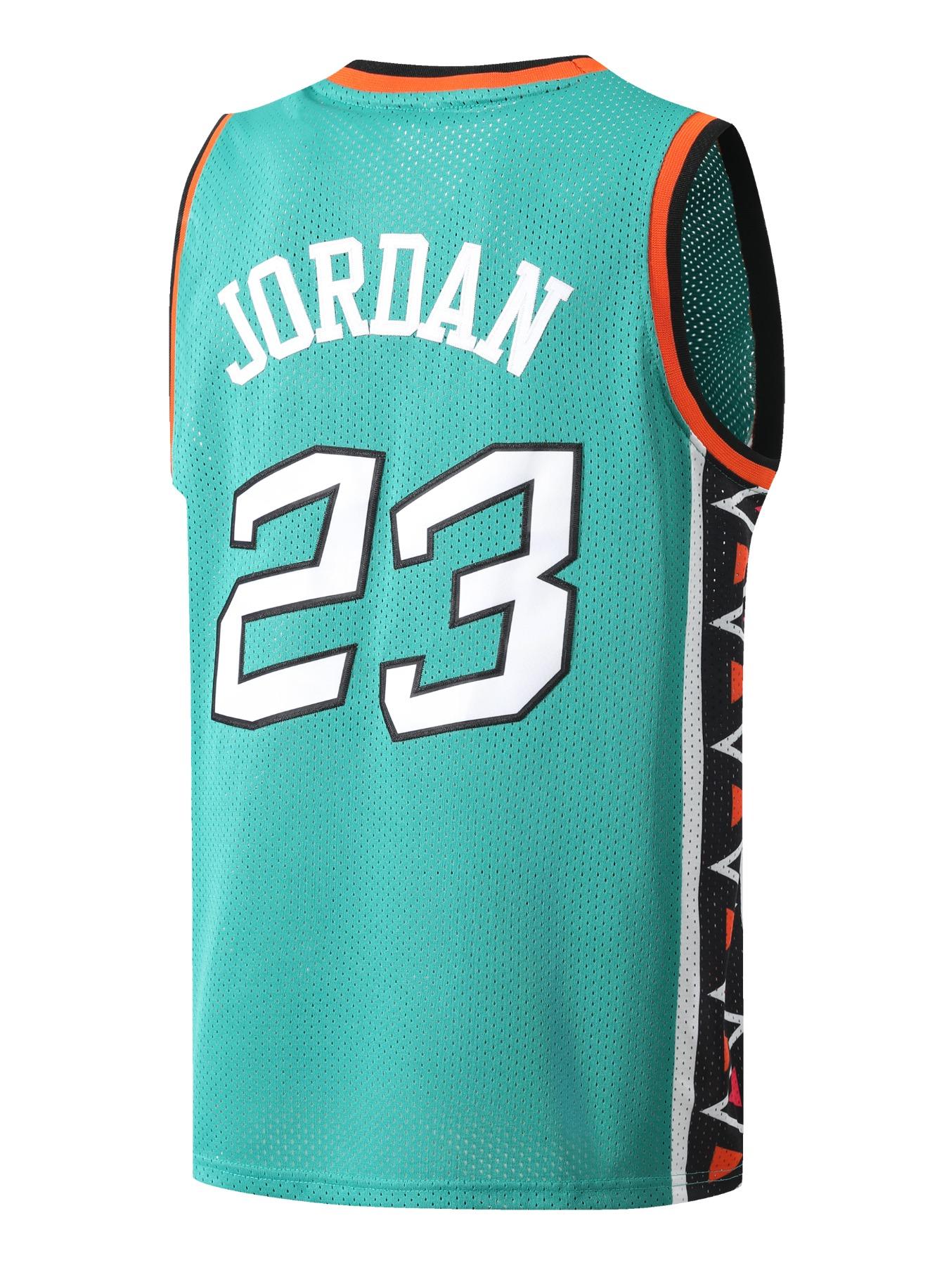 Men's 23 Green Embroidered Vintage Basketball Jersey, Casual Short Sleeve Vest, Fitted H Type Silhouette, Summer Kint Fabric, Long Clothing Length, Sports Jersey