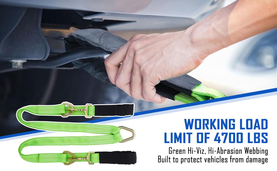 V-Bridle Strap 2"x6" & 2"x4" w/Snap Hooks w/ Cordura Sleeve & Axle Straps Recovery Tow Truck Accessories Webbing Vehicle Protection Towable Atv High Visibility