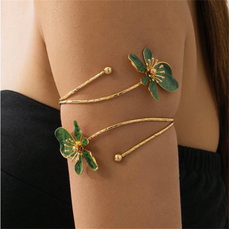 Elegant Floral Open Cuff Armlet, Iron Material, Perfect for Parties, Weddings, Summer Events, Ideal Gift for Friends & Family, Aesthetic Jewelry