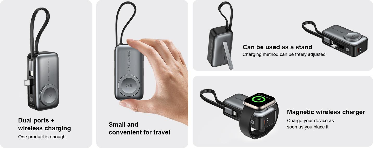 Portable Wireless Charger, 5000mAh Rechargeable Power Bank for Apple Watch Series 3–10, SE & Ultra, USB-C Input & Output Fast Charging Battery Pack, Compatible with iPhone 16/15 & Galaxy, Smartwatch Accessories #GLOBAL PICKS