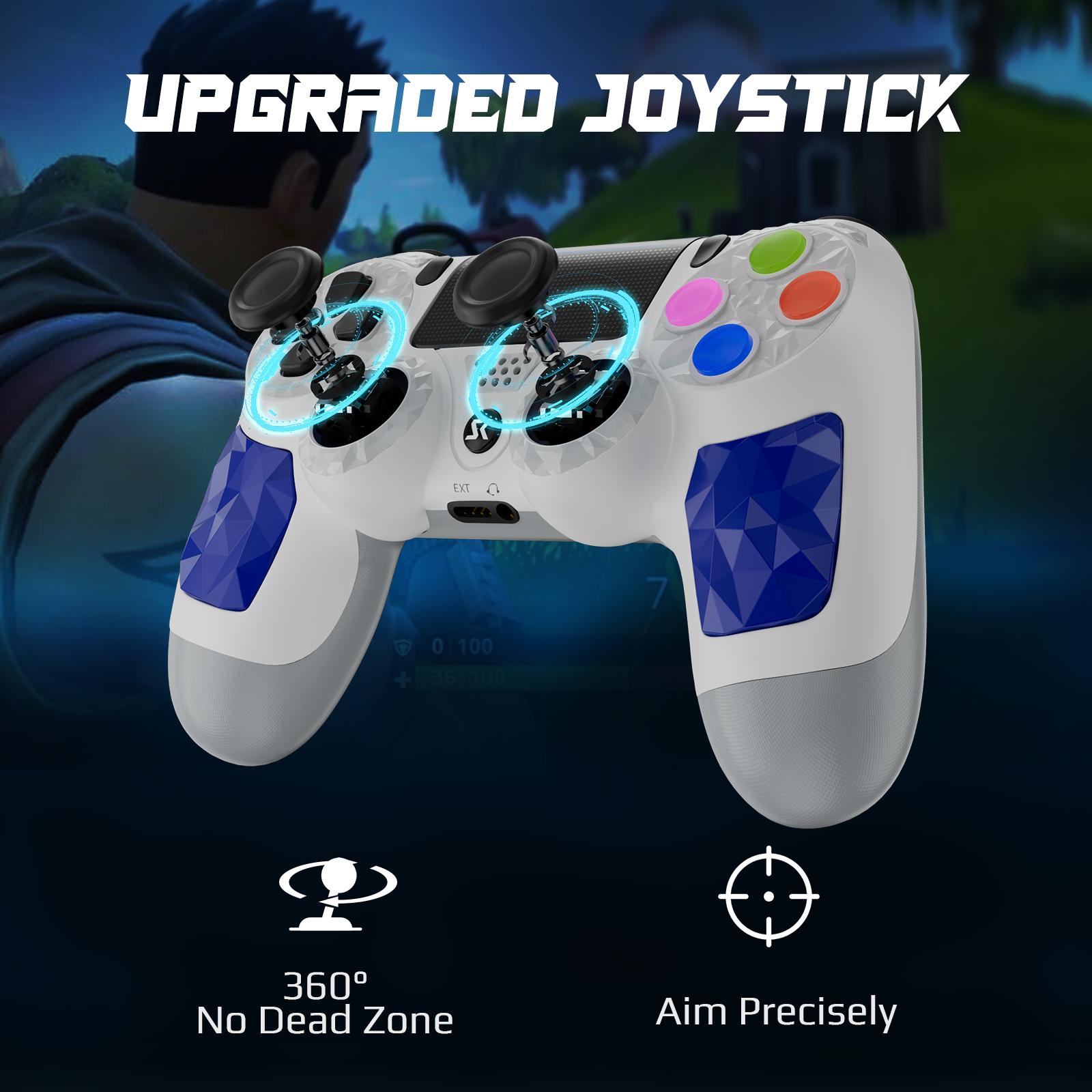 ISHAKO Wireless Game Controller For PS4/PS3/PC/Android/iOS, With Double Vibration, Six Axis Gyro, Touchpad, Built in speaker, Audio jack, PS4 games, gamepad, White PS413