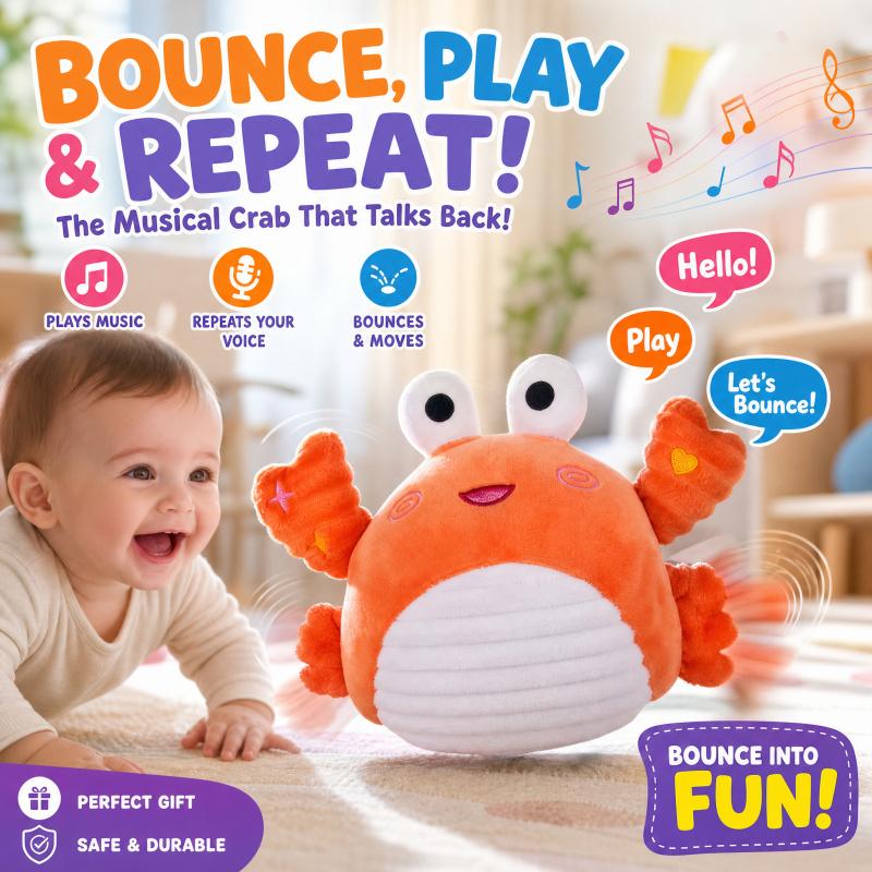 Talking Crab Toy, Repeats Voice, Dancing Musical Crawling Toy for Babies Kids Gift Interactive Sight Word Flash Cards outdoorfun