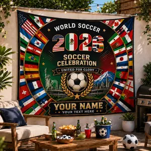 2026 Soccer Tapestry, World Soccer Fan Wall Hanging, Personalized Name Banner, Game Day Decor, Fan Cave Gift